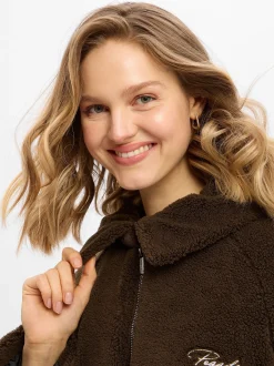 PEGADOR Damen Teddyfell-Jacke - Laja in schlamm