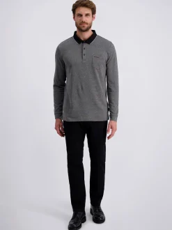 Pierre Cardin Herren Polo in schwarz - Ärmel: langarm