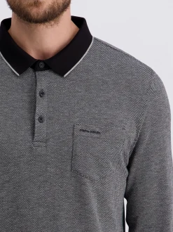 Pierre Cardin Herren Polo in schwarz - Ärmel: langarm