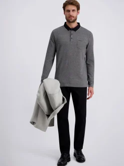 Pierre Cardin Herren Polo in schwarz - Ärmel: langarm