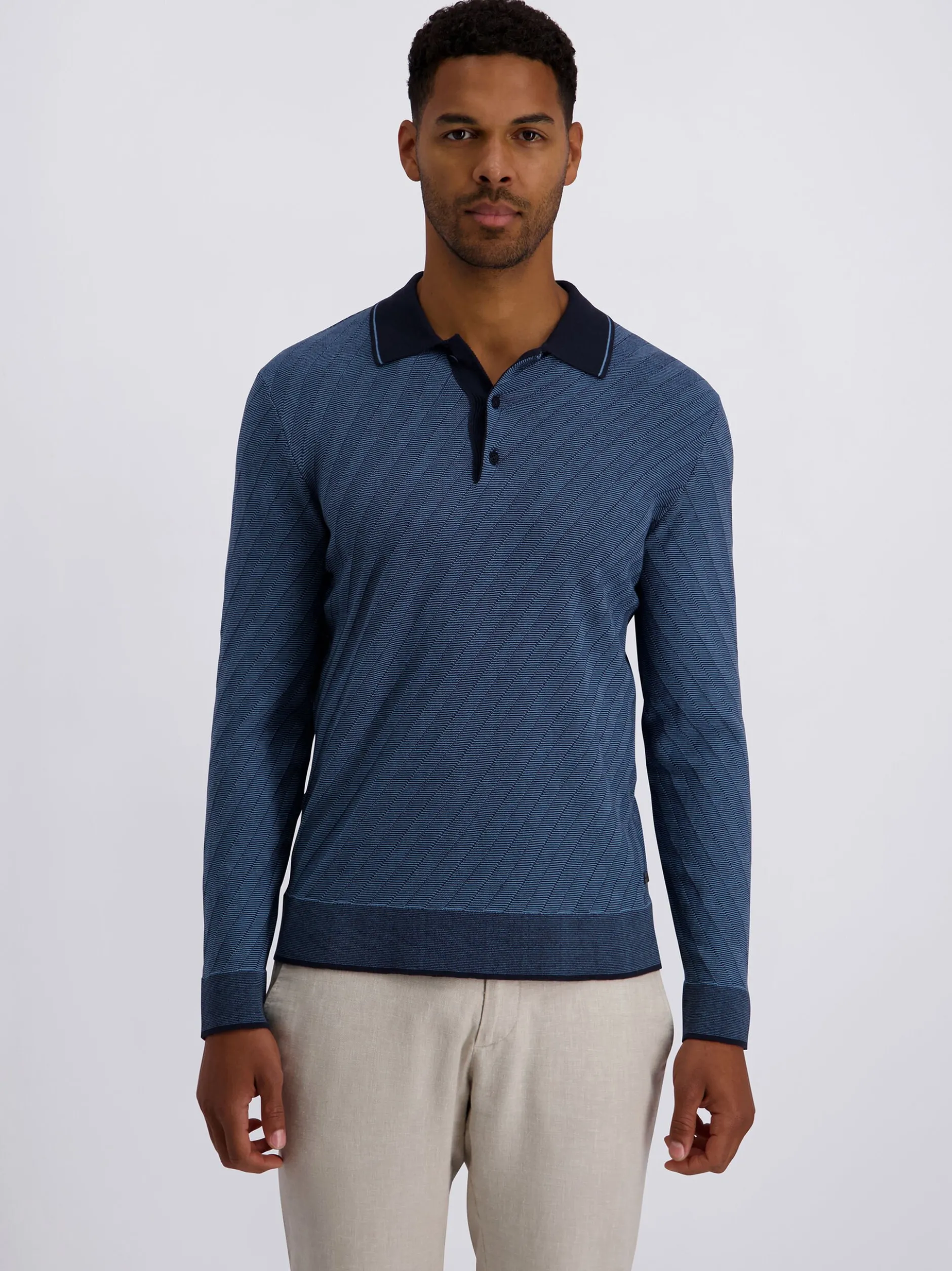 Pierre Cardin Herren Poloshirt in blau - Ärmel: langarm