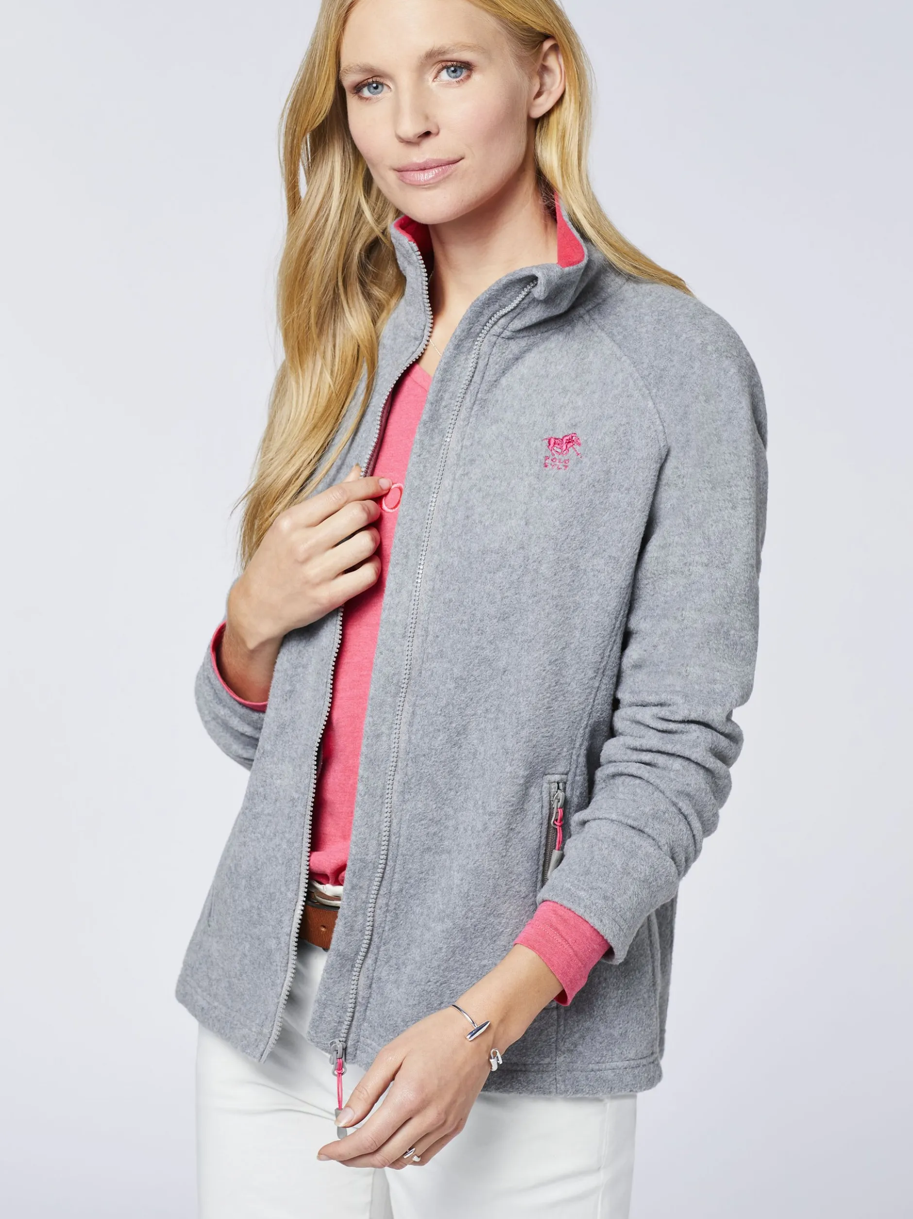Polo Sylt Damen Fleece-Jacke in hellgrau grau