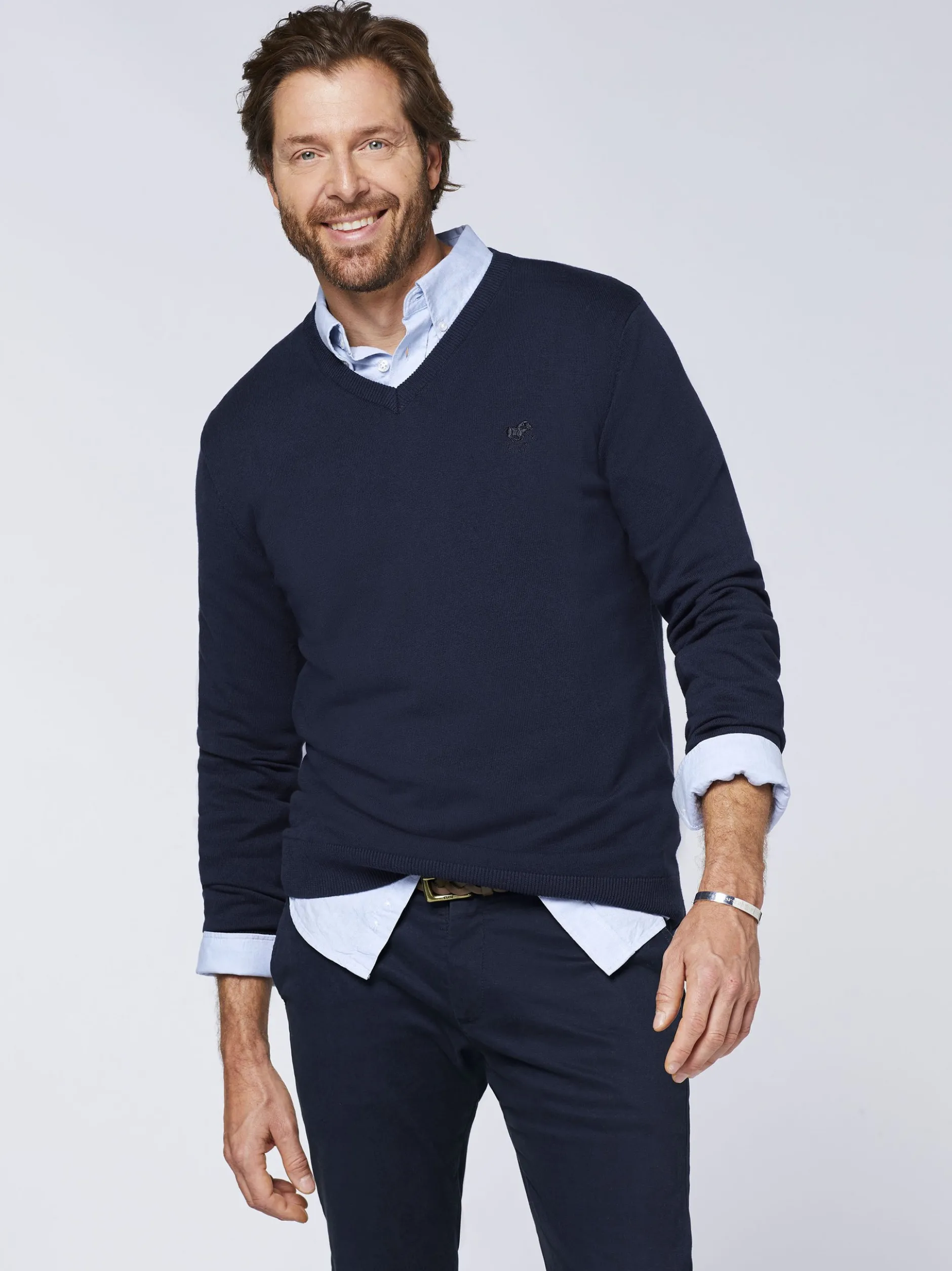 Polo Sylt Herren Strickpullover in blau - Ärmel: kurzarm