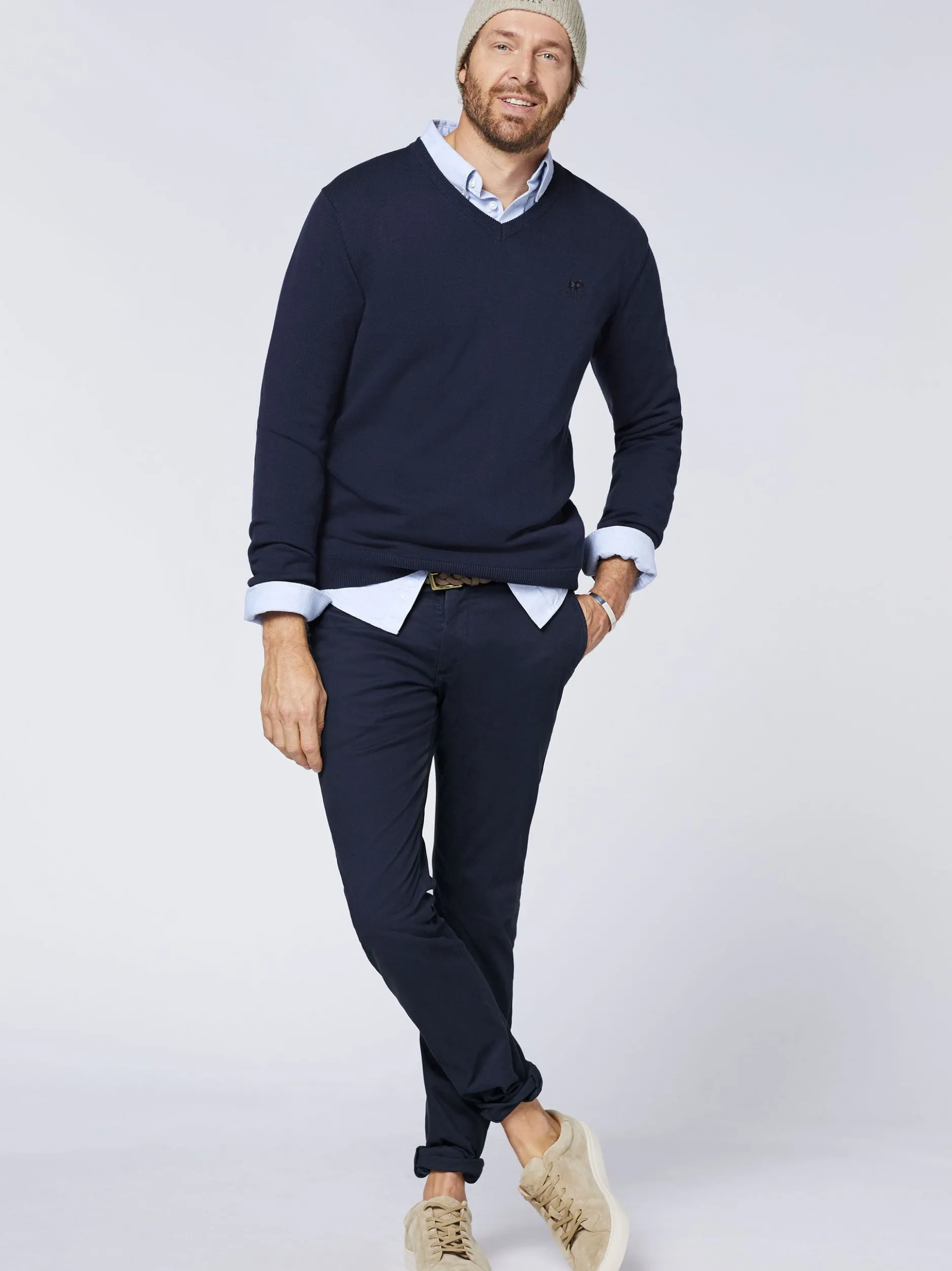 Polo Sylt Herren Strickpullover in blau - Ärmel: kurzarm