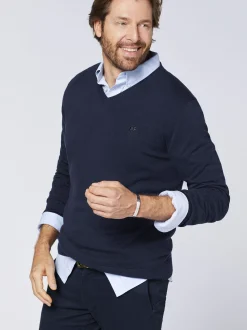 Polo Sylt Herren Strickpullover in blau - Ärmel: kurzarm