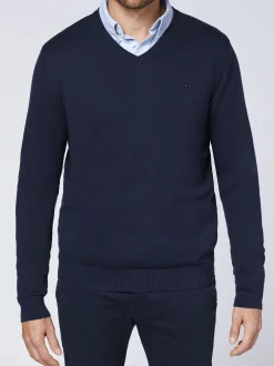 Polo Sylt Herren Strickpullover in blau - Ärmel: kurzarm