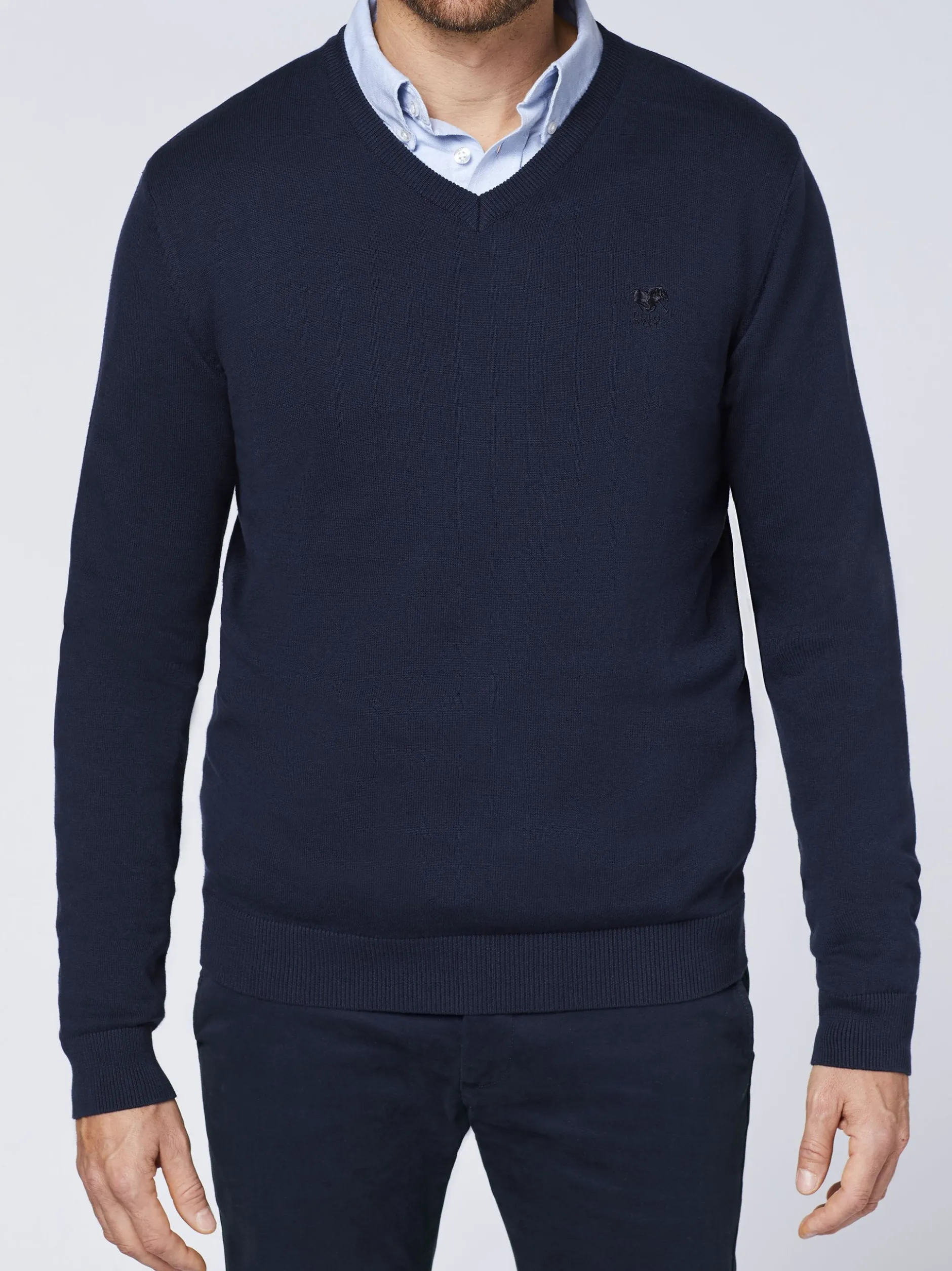 Polo Sylt Herren Strickpullover in blau - Ärmel: kurzarm