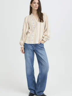 PULZ Jeans Damen Bluse PZALEXIS in beige