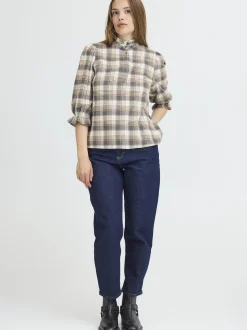 PULZ Jeans Damen Bluse PZEVIE in beige