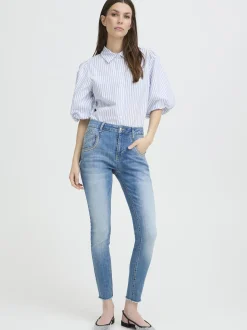 PULZ Jeans Damen Jeans PZCARMEN Hohe Taille in light stone bleached