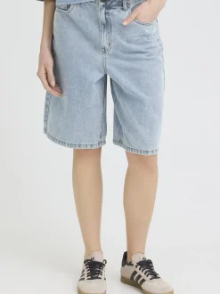 PULZ Jeans Damen Jeansshorts PZBRIDGET Hohe Taille in light stone denim