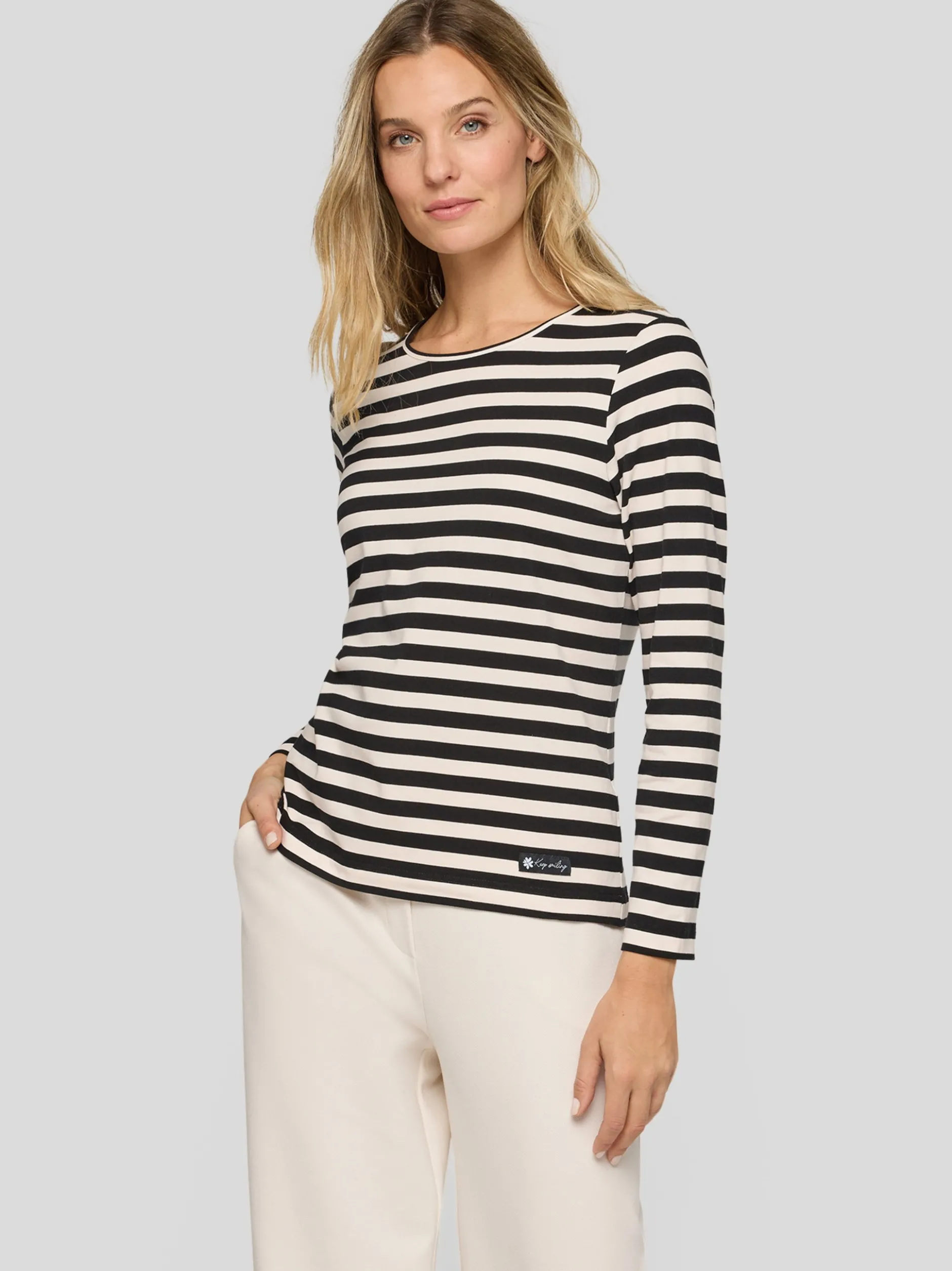 RABE Damen Langarmshirt in beige schwarz