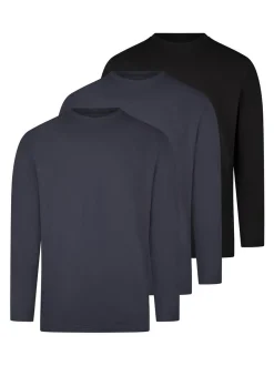 Ragman Herren Langarmshirt im 3er-Pack in blau