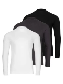 Ragman Herren Langarmshirt im 3er-Pack in schwarz