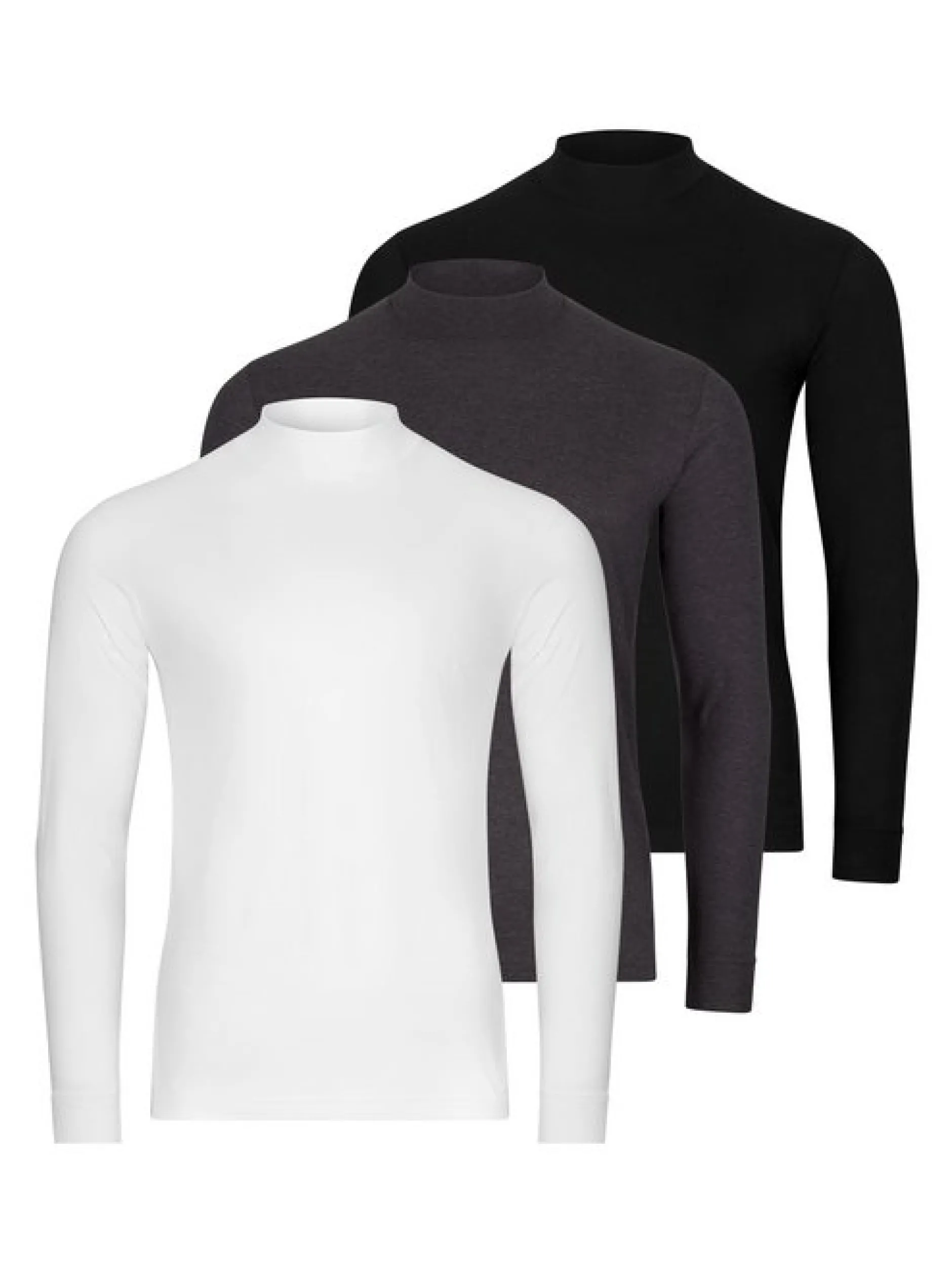 Ragman Herren Langarmshirt im 3er-Pack in schwarz