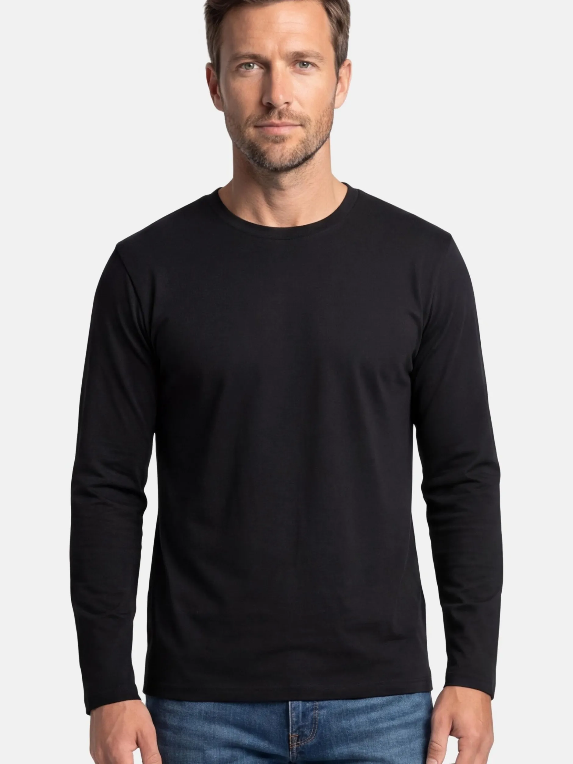 Ragman Herren Langarmshirts im 2er-Pack in schwarz