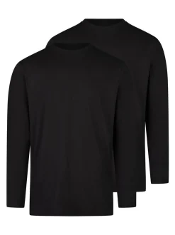 Ragman Herren Langarmshirts im 2er-Pack in schwarz