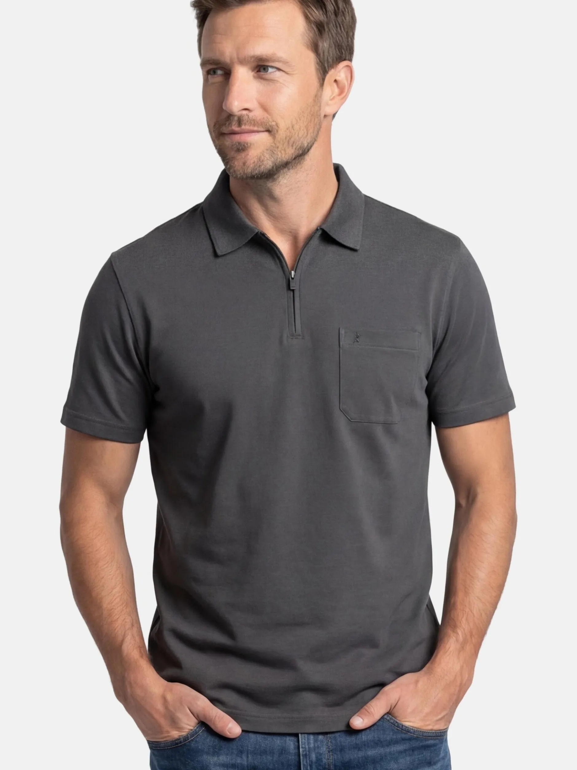 Ragman Herren Poloshirts im 2er-Pack in anthrazit