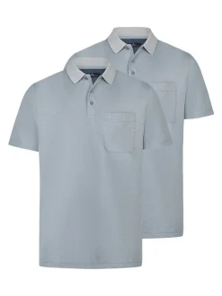 Ragman Herren Poloshirts im 2er-Pack in blue stone