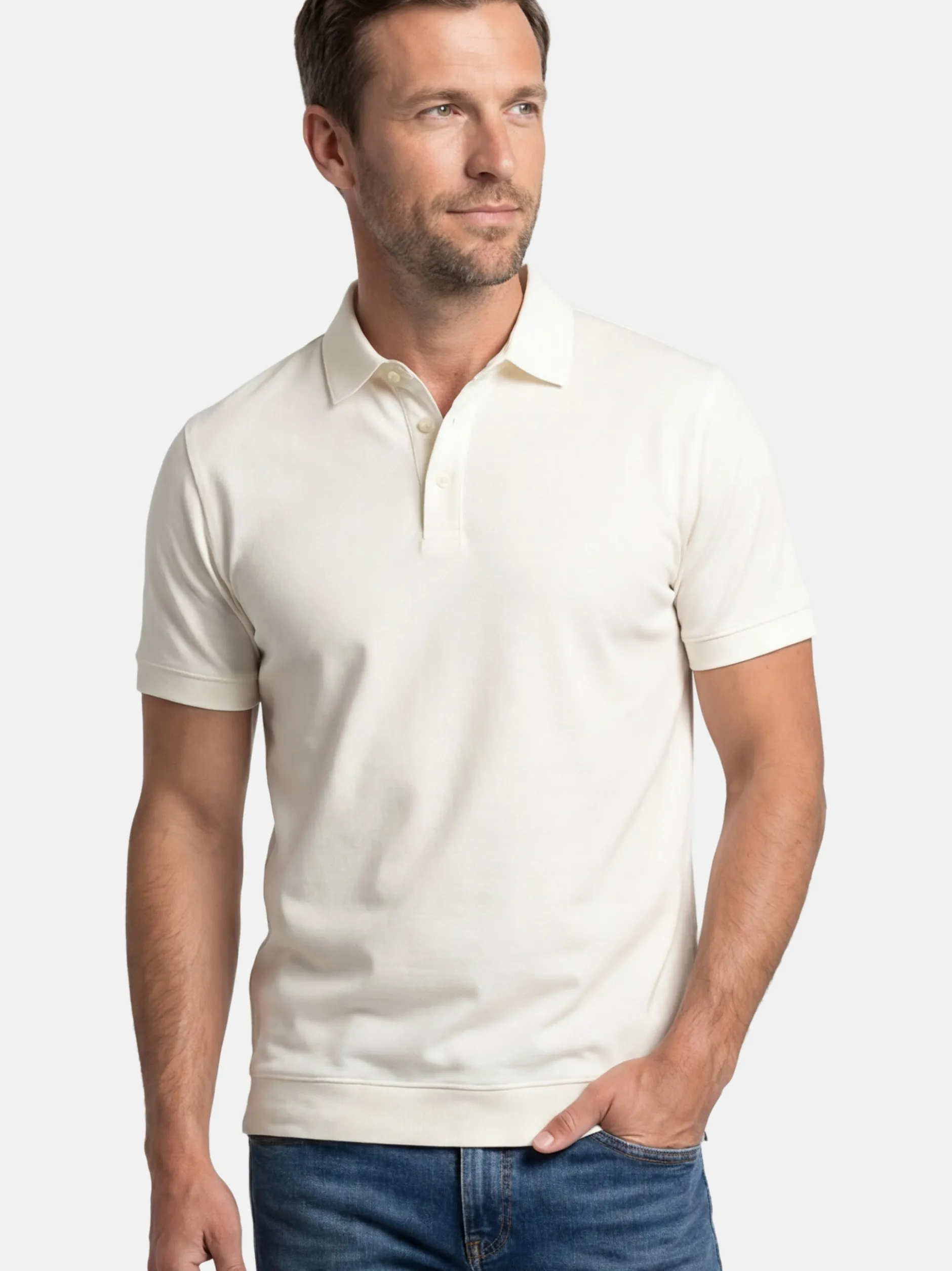 Ragman Herren Poloshirts im 2er-Pack in ecru