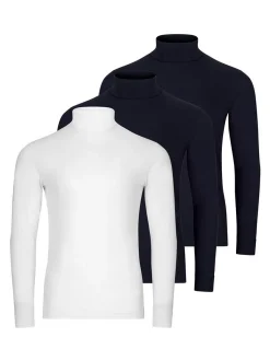Ragman Herren Rollkragenshirts im 3er-Pack in blau