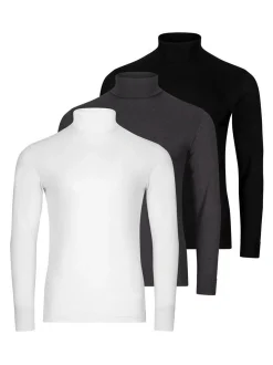 Ragman Herren Rollkragenshirts im 3er-Pack in schwarz