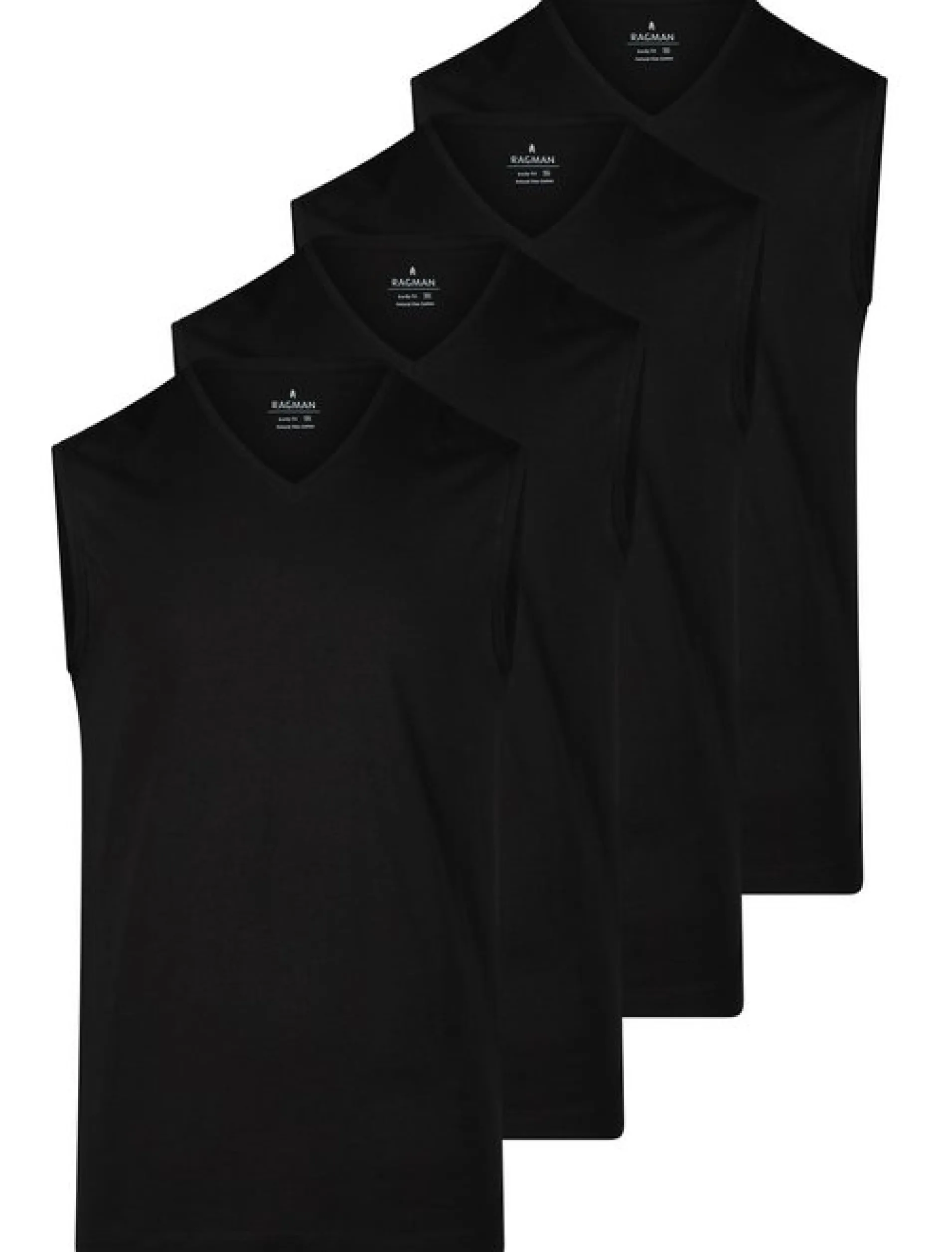 Ragman Herren Unterhemden im 4er-Pack in schwarz