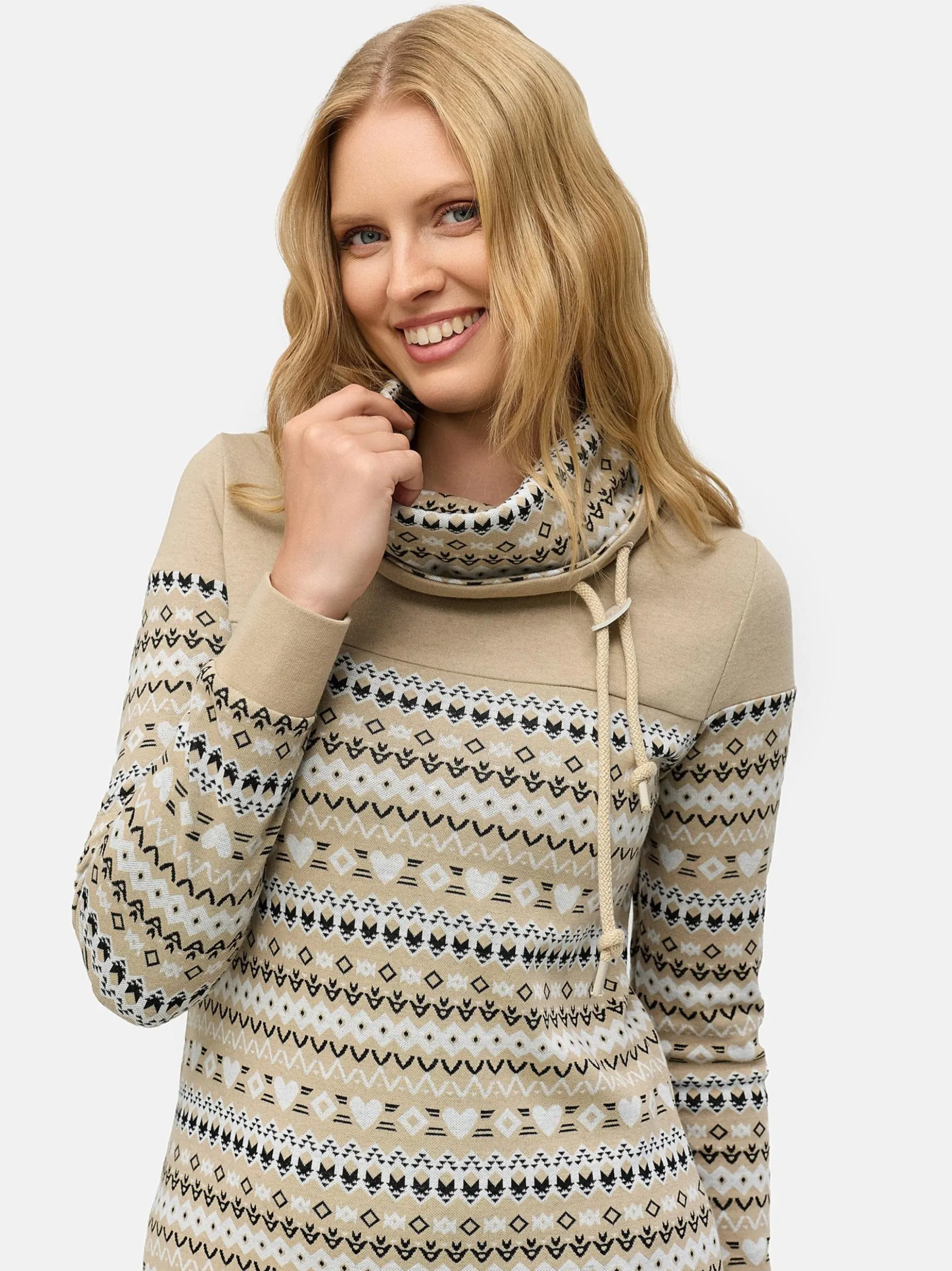 Ragwear Damen Sweatkleid - Chlloe Jacquard YOUMODO in beige