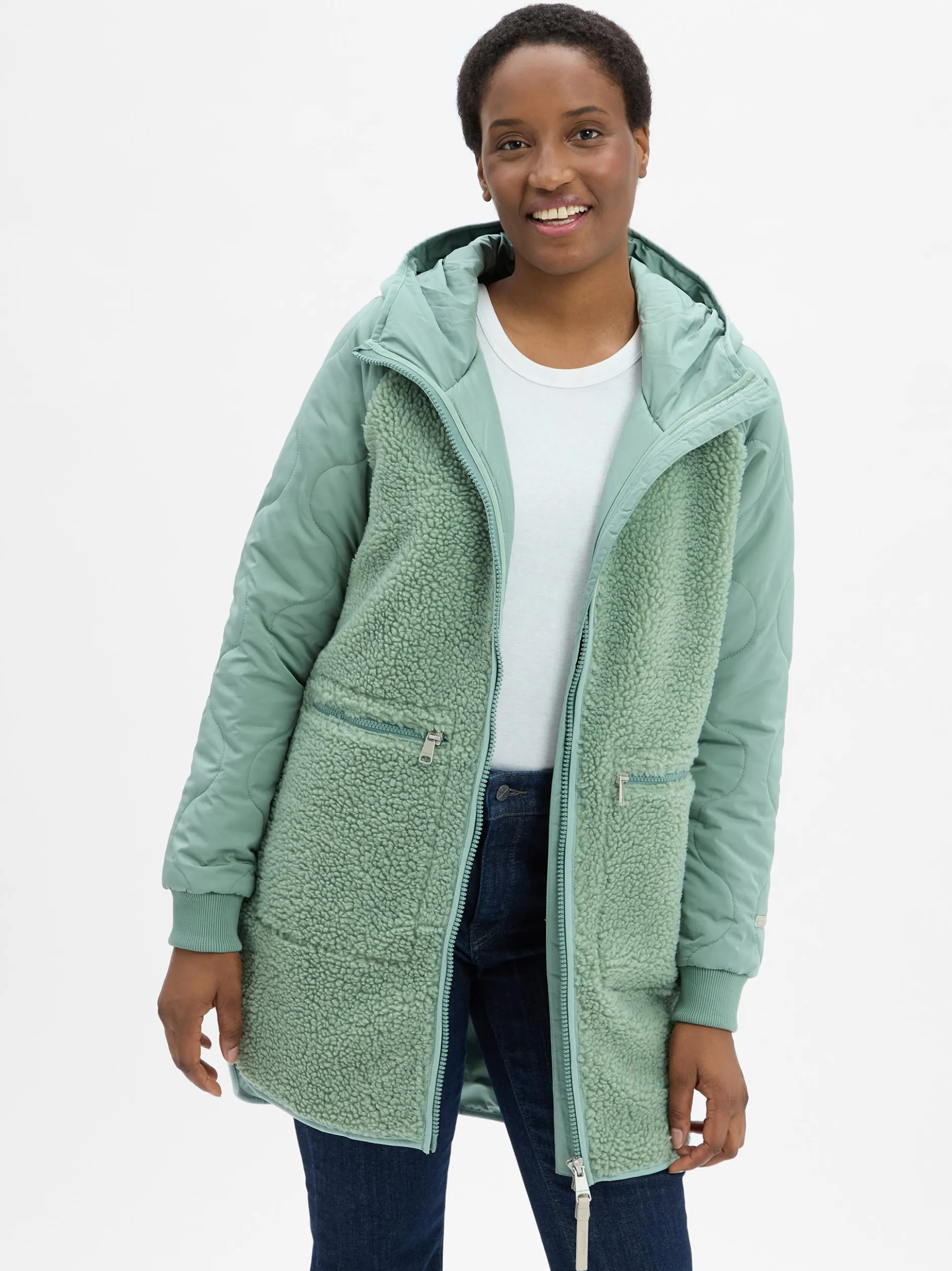 Ragwear Damen Teddy-Parka - Longeddy in lind