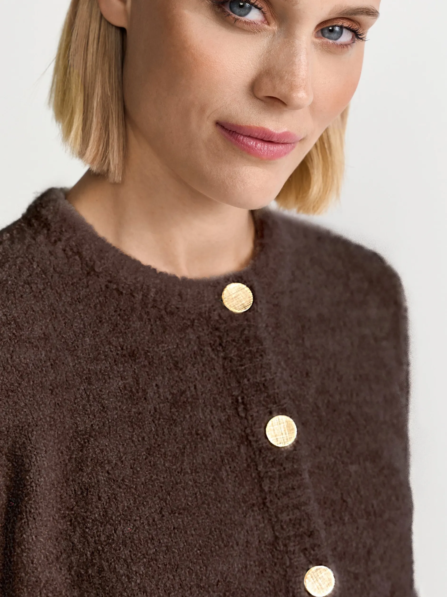 Rich & Royal Damen Bouclé-Strickjacke mit Woll-Anteil in schoko