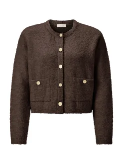 Rich & Royal Damen Bouclé-Strickjacke mit Woll-Anteil in schoko