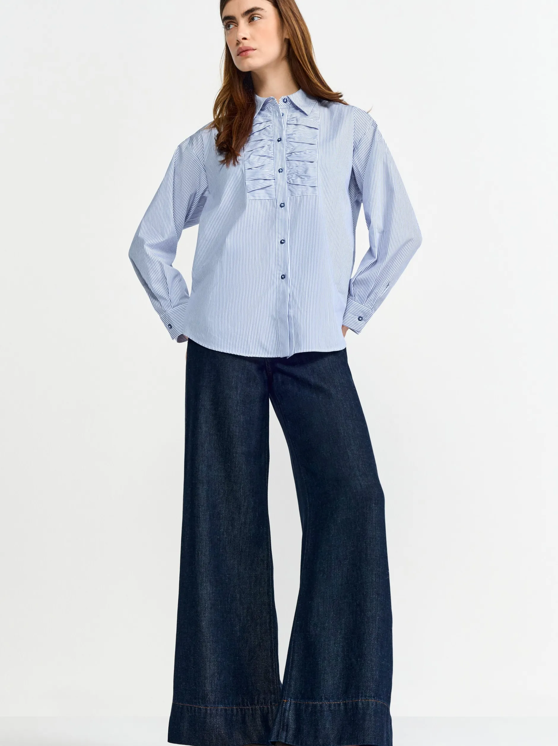 Rich & Royal Damen Hemdbluse in indigo weiß