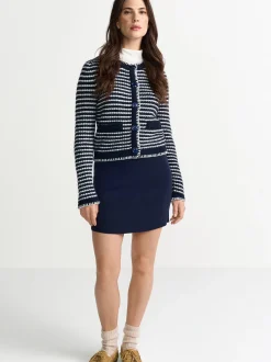 Rich & Royal Damen Strickjacke mit Woll- und Alpaka-Anteil in marine weiß