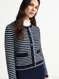 Rich & Royal Damen Strickjacke mit Woll- und Alpaka-Anteil in marine weiß