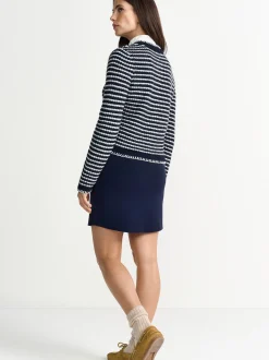 Rich & Royal Damen Strickjacke mit Woll- und Alpaka-Anteil in marine weiß