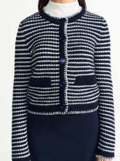Rich & Royal Damen Strickjacke mit Woll- und Alpaka-Anteil in marine weiß