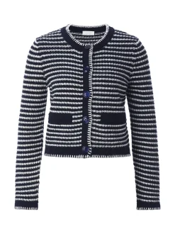 Rich & Royal Damen Strickjacke mit Woll- und Alpaka-Anteil in marine weiß