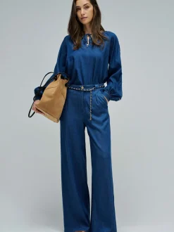 Salsa Jeans Damen Stoffhose - Chain Belt in denim