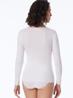 Schiesser Damen Longsleeve - Feinripp - Luxury in weiß