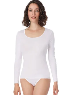 Schiesser Damen Longsleeve - Feinripp - Luxury in weiß