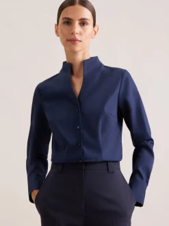 Seidensticker Damen Kelchkragenbluse - Slim Fit in marine