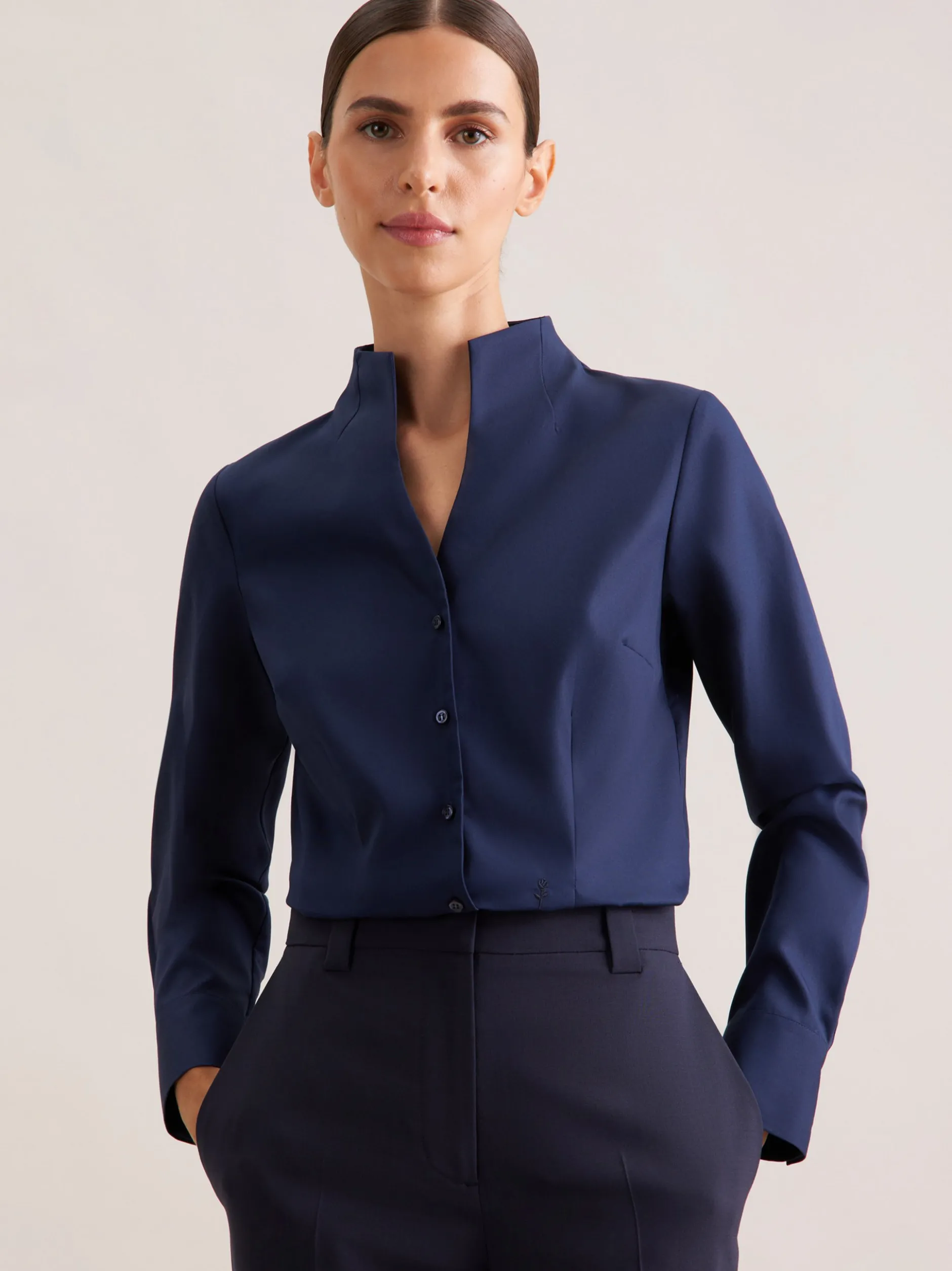 Seidensticker Damen Kelchkragenbluse - Slim Fit in marine