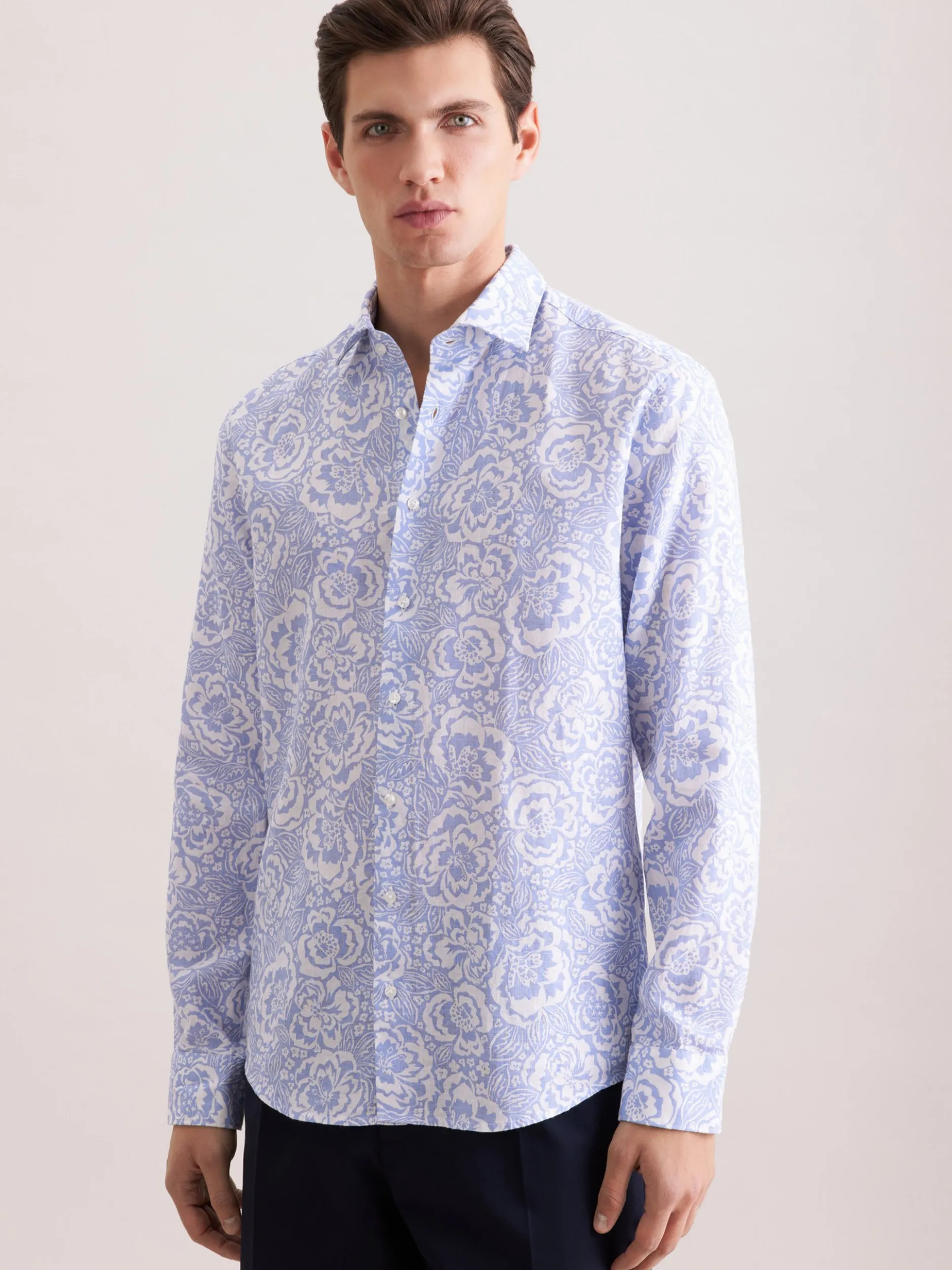 Seidensticker Herren Leinenhemd - Regular Fit in hellblau