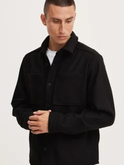 Solid Herren Langarmhemd - SDTam in schwarz