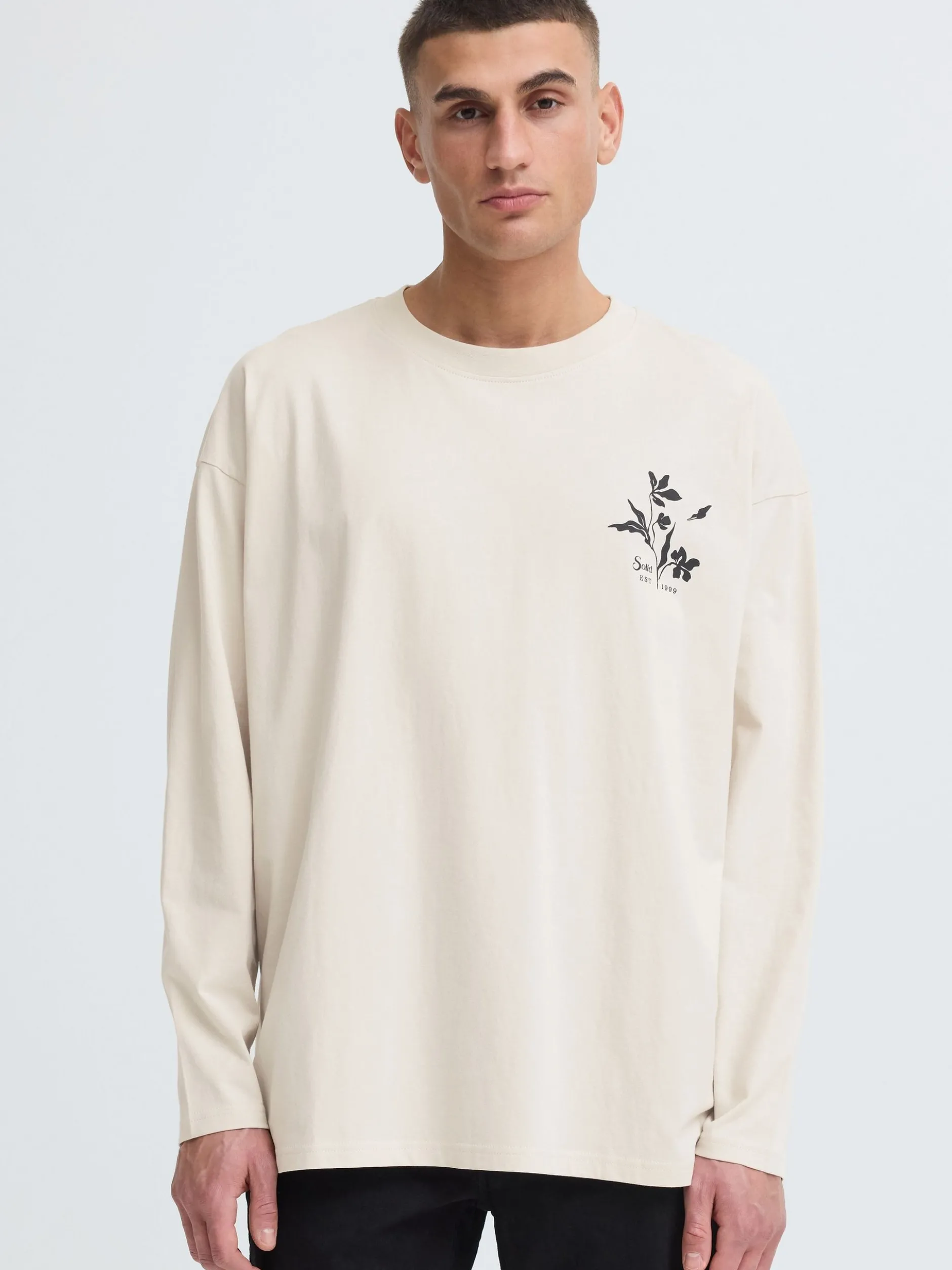 Solid Herren Langarmshirt - SDAmon Oversized in beige