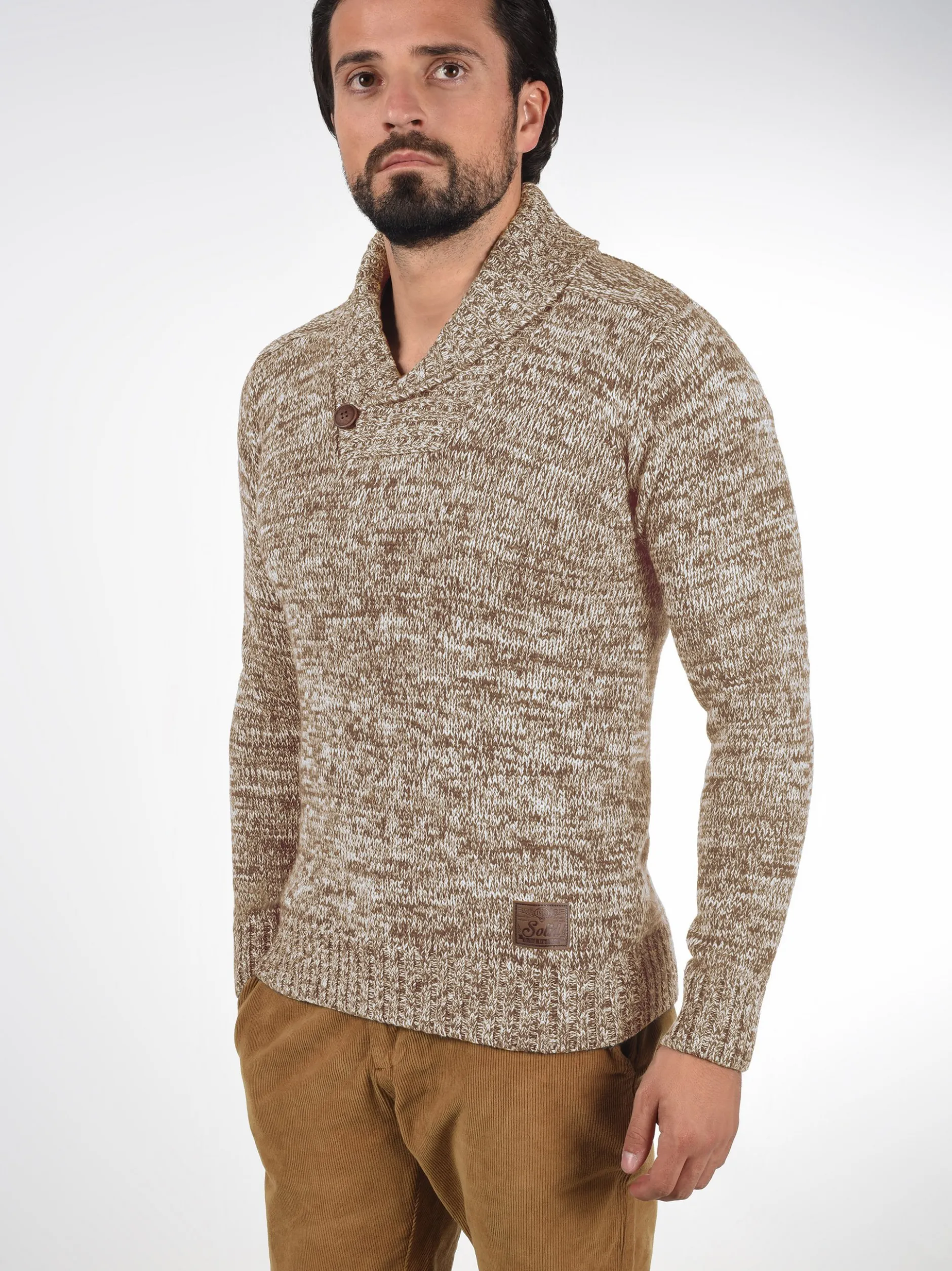 Solid Herren Schalkragenpullover - SDPhil in beige
