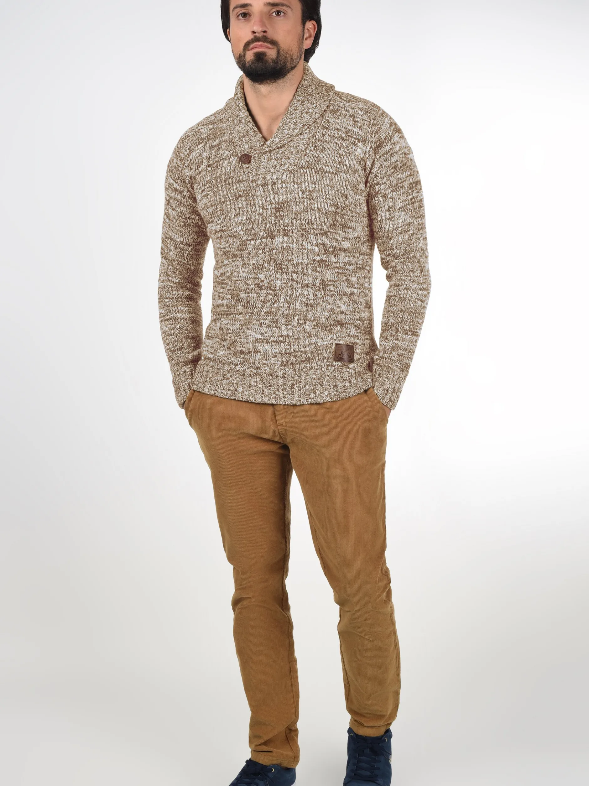 Solid Herren Schalkragenpullover - SDPhil in beige
