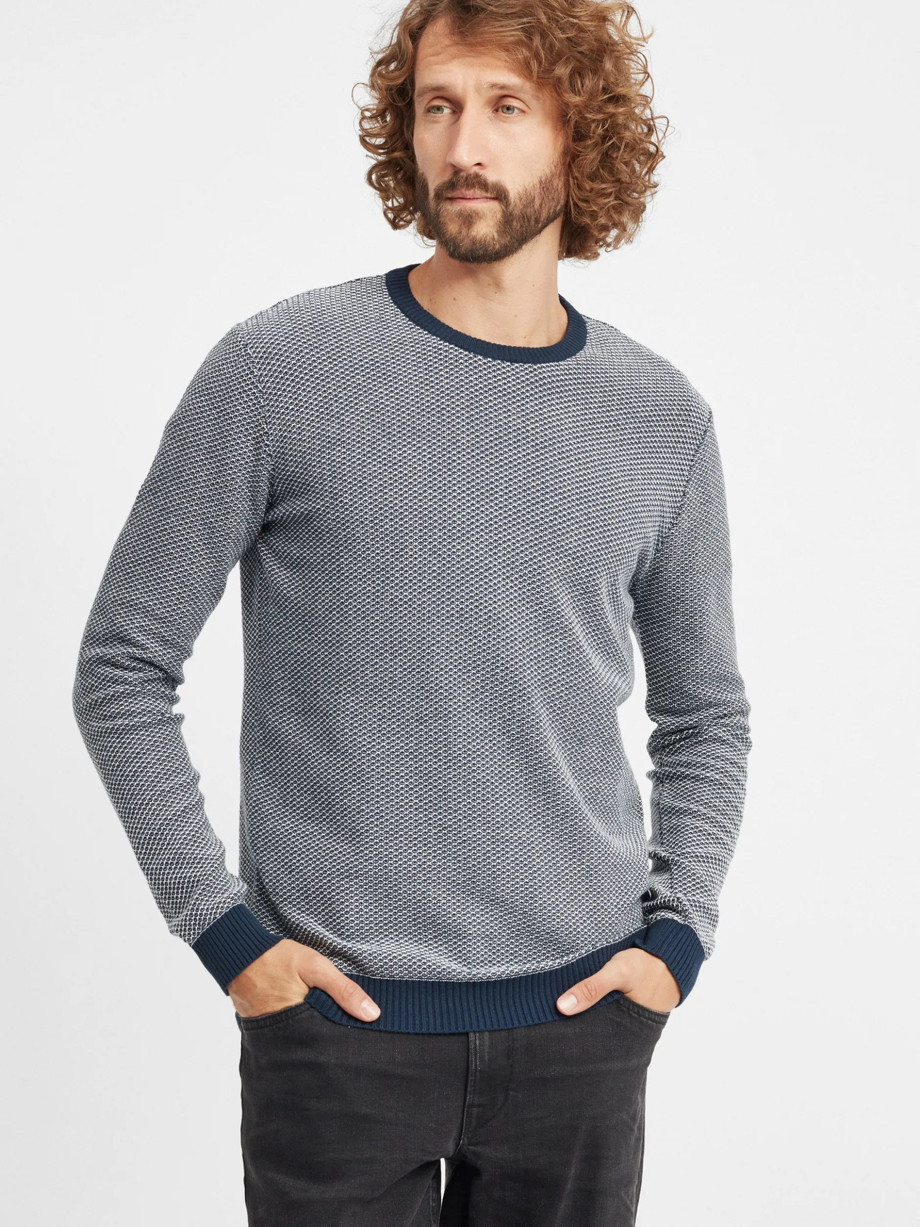 Solid Herren Strickpullover - SDDumon in blau