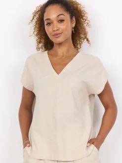 soyaconcept® Damen Blusenshirt mit Leinen-Anteil - SC-Ina in beige