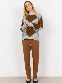 soyaconcept® Damen Strickpullover mit Wollanteil - SC-Acacie 1 in hellgrau cognac